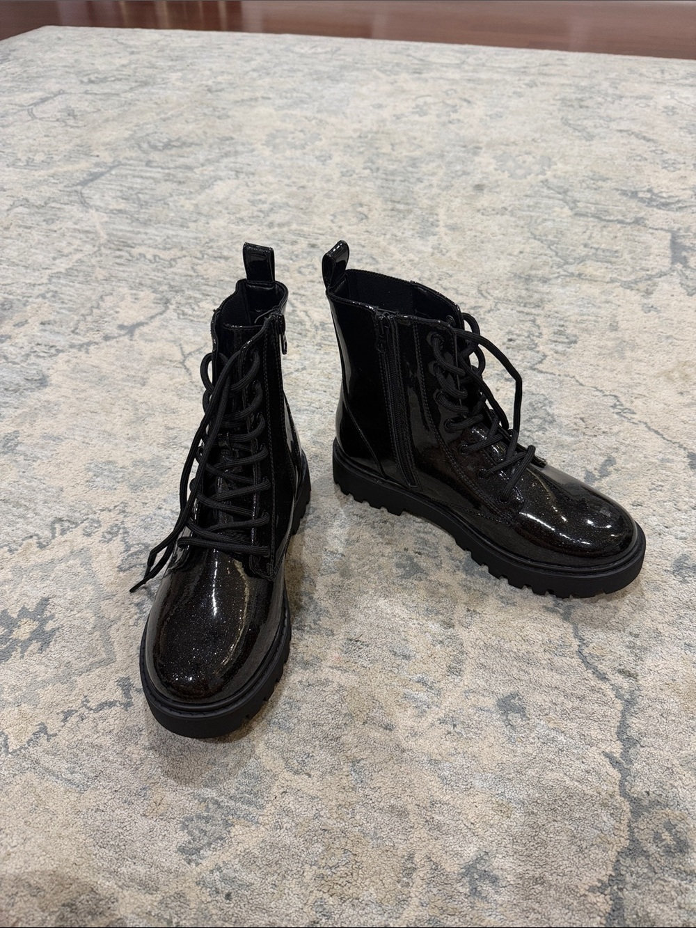 art class Black Patent Lace-Up Kids Combat Boots
